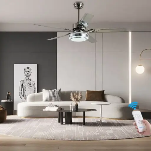 Smart Home Control 3 Colors Led Source 3 Fan Speed Dual Direction Ac Fan Ceiling With Light