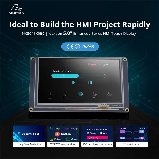 [6920075720303] NX8048K050 – Nextion 5.0” inch Enhanced Series HMI Touch Display(Not Recommended)